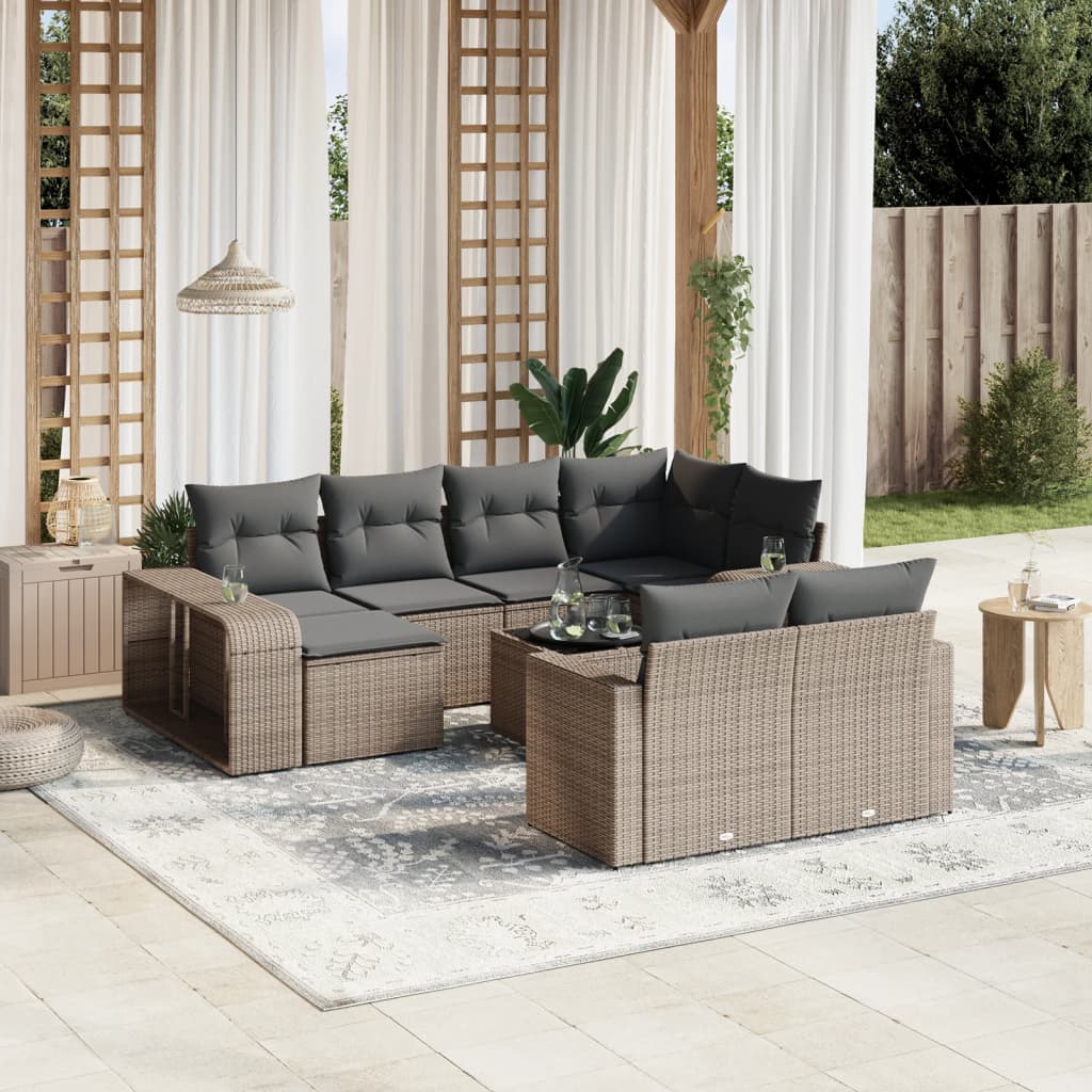 Loungesæt Til Haven 11 Dele Med Hynder Polyrattan Grå