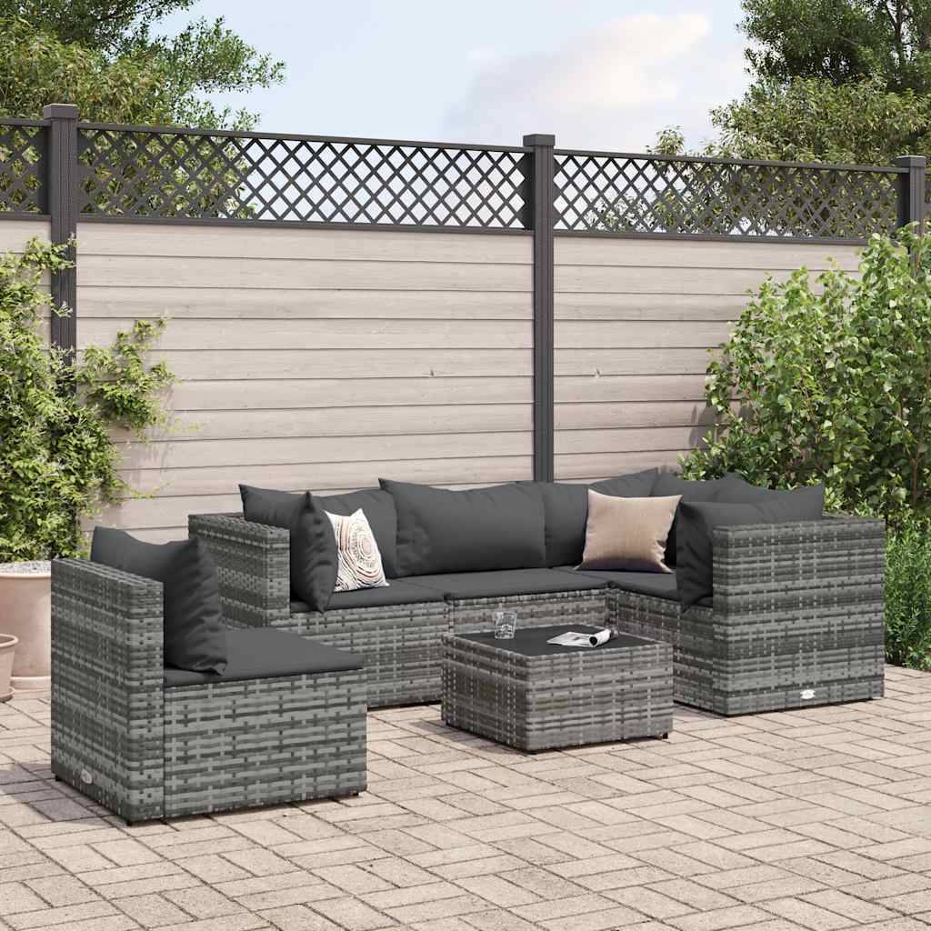 Loungesæt Til Haven 6 Dele Med Hynder Polyrattan Brun