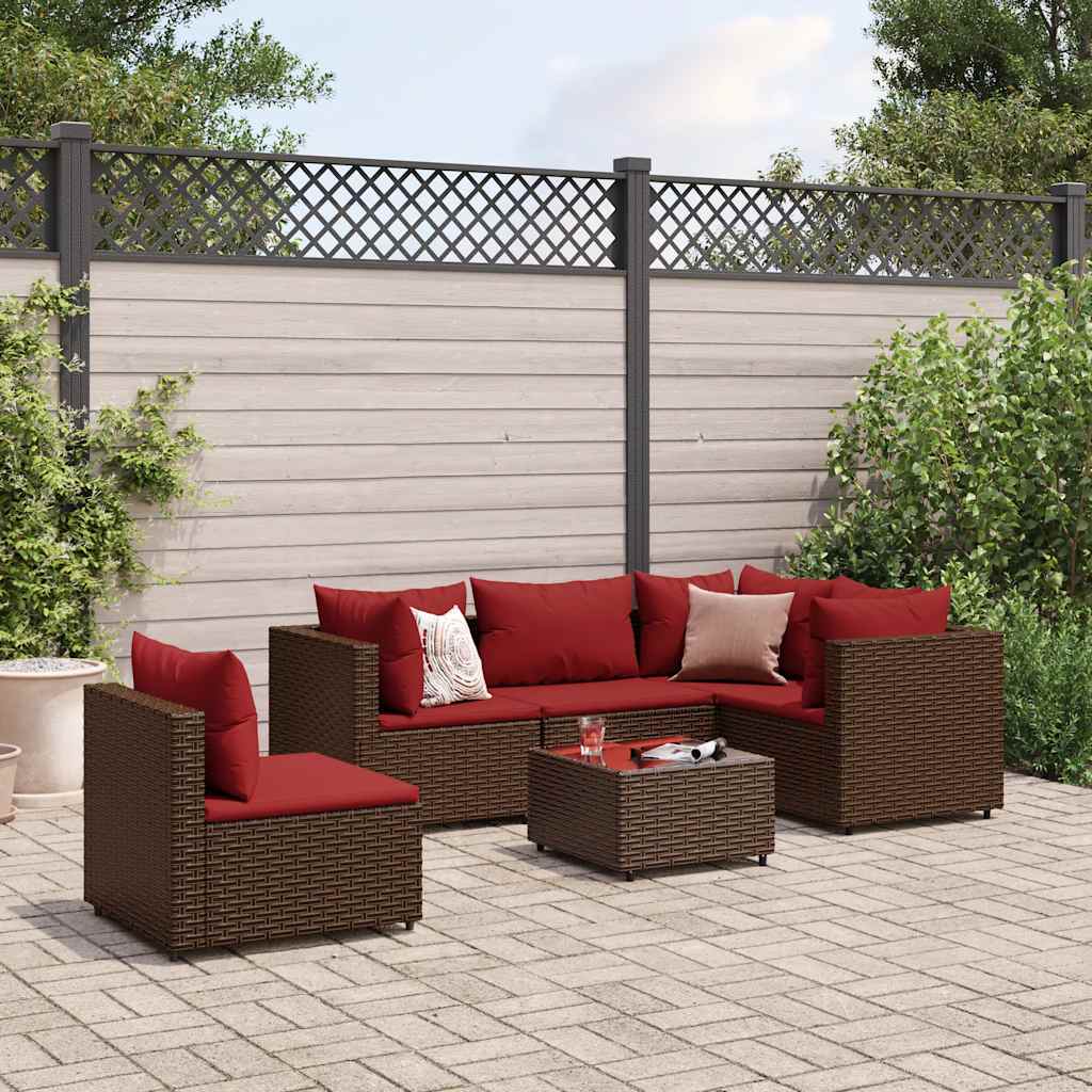 Loungesæt Til Haven 6 Dele Med Hynder Polyrattan Brun