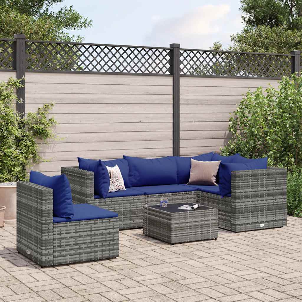 Loungesæt Til Haven 6 Dele Med Hynder Polyrattan Brun