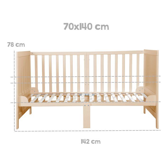 Convertible baby cot - 70 x 140 cm - ROBA - EASY SLEEP - Natural wood