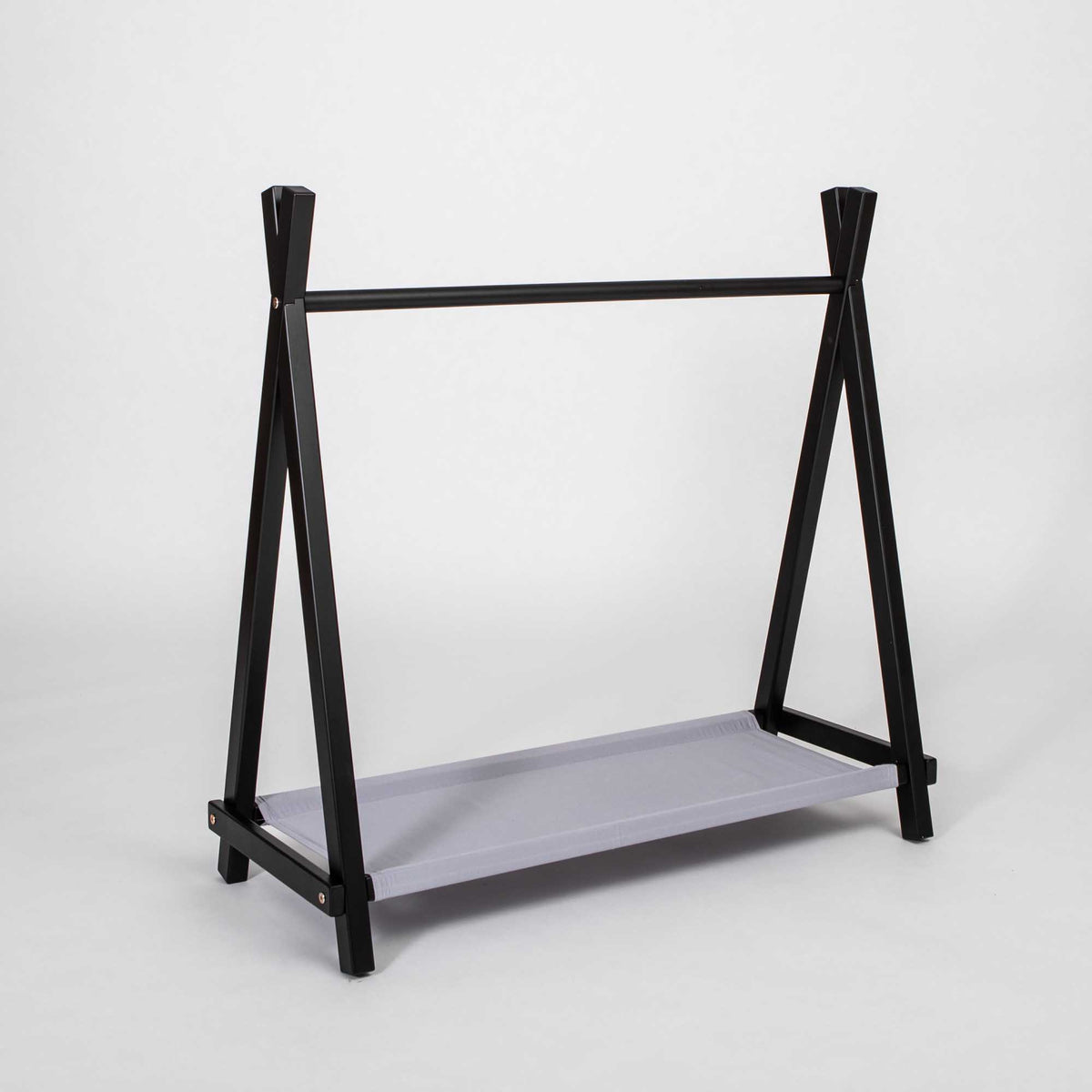 Kids' teepee clothing rack with storage - black & grey