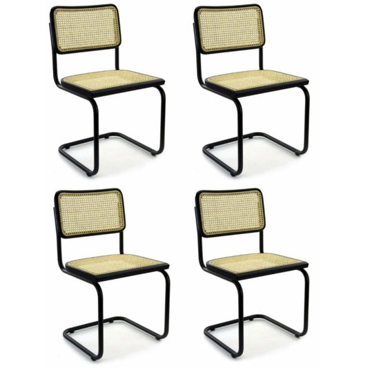 Sæt af 4 spisestole i rotandesign, sort, Bas