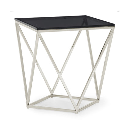Aria Side Table in Smoked Glass and Polished Stainless Steel