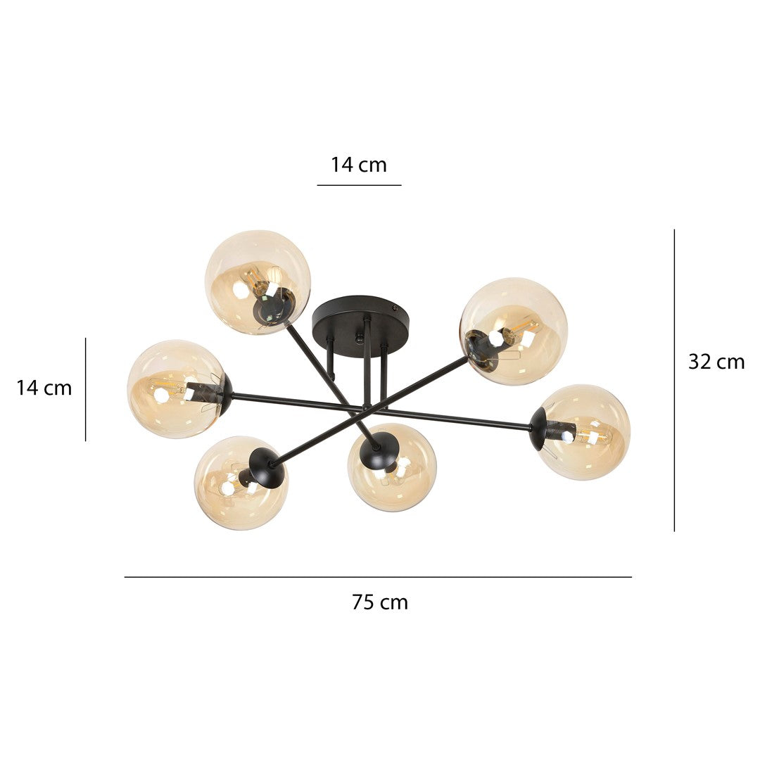 Brendi 6B ceiling lamp black/amber