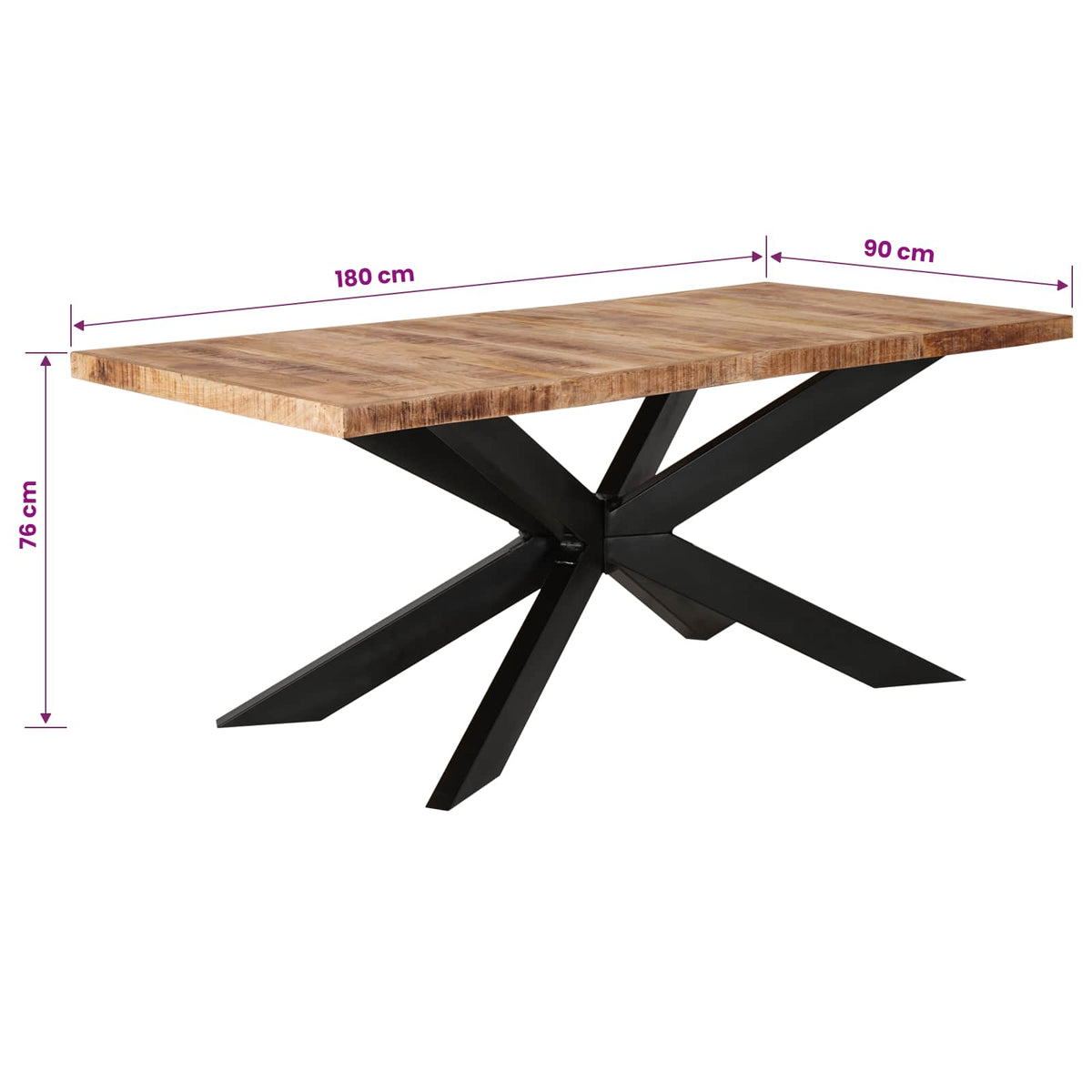 Spisebord 180 X 90 X 76 Cm Massivt Ru Mangotræ