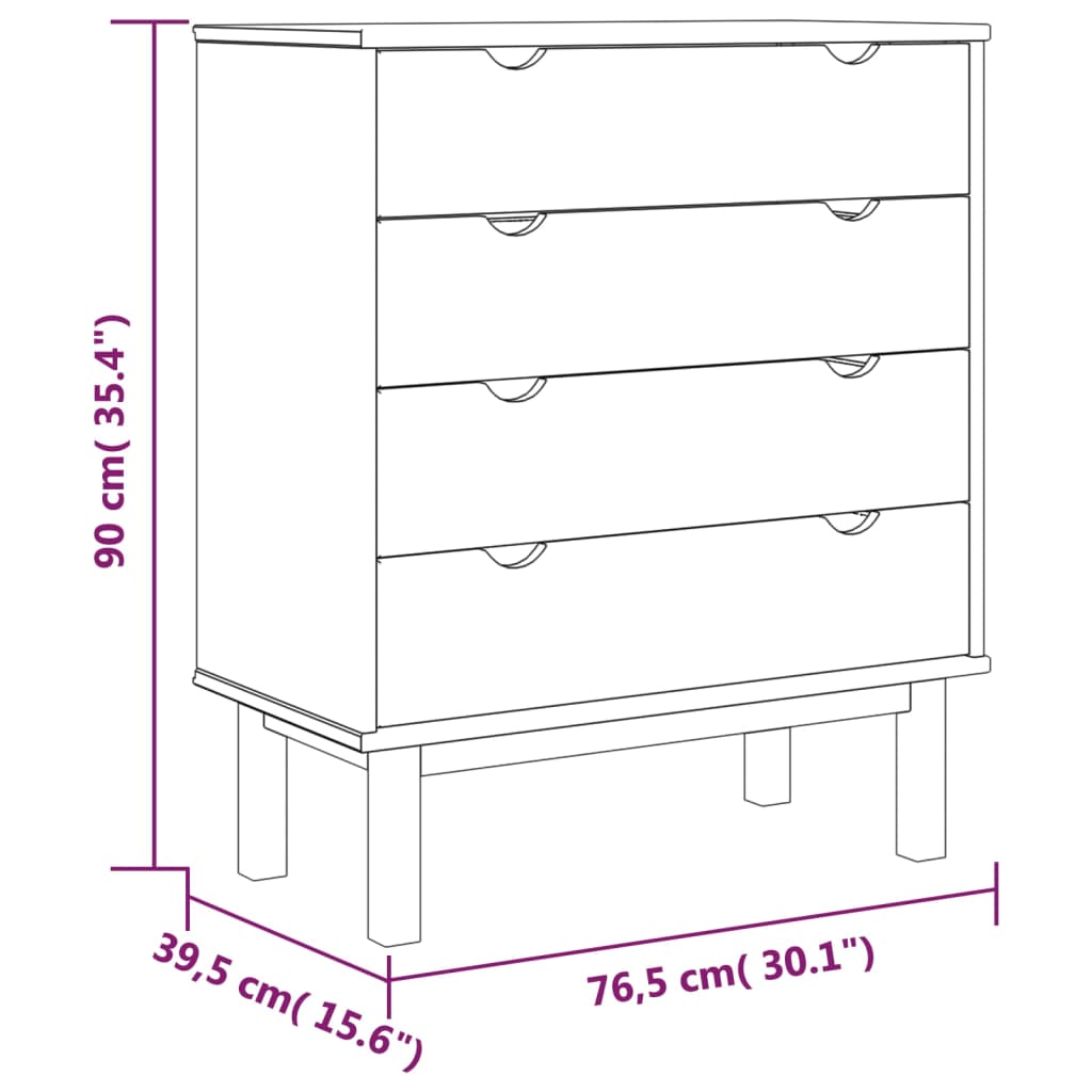 Kommode Otta 76,5X39,5X90 Cm Massivt Fyrretræ