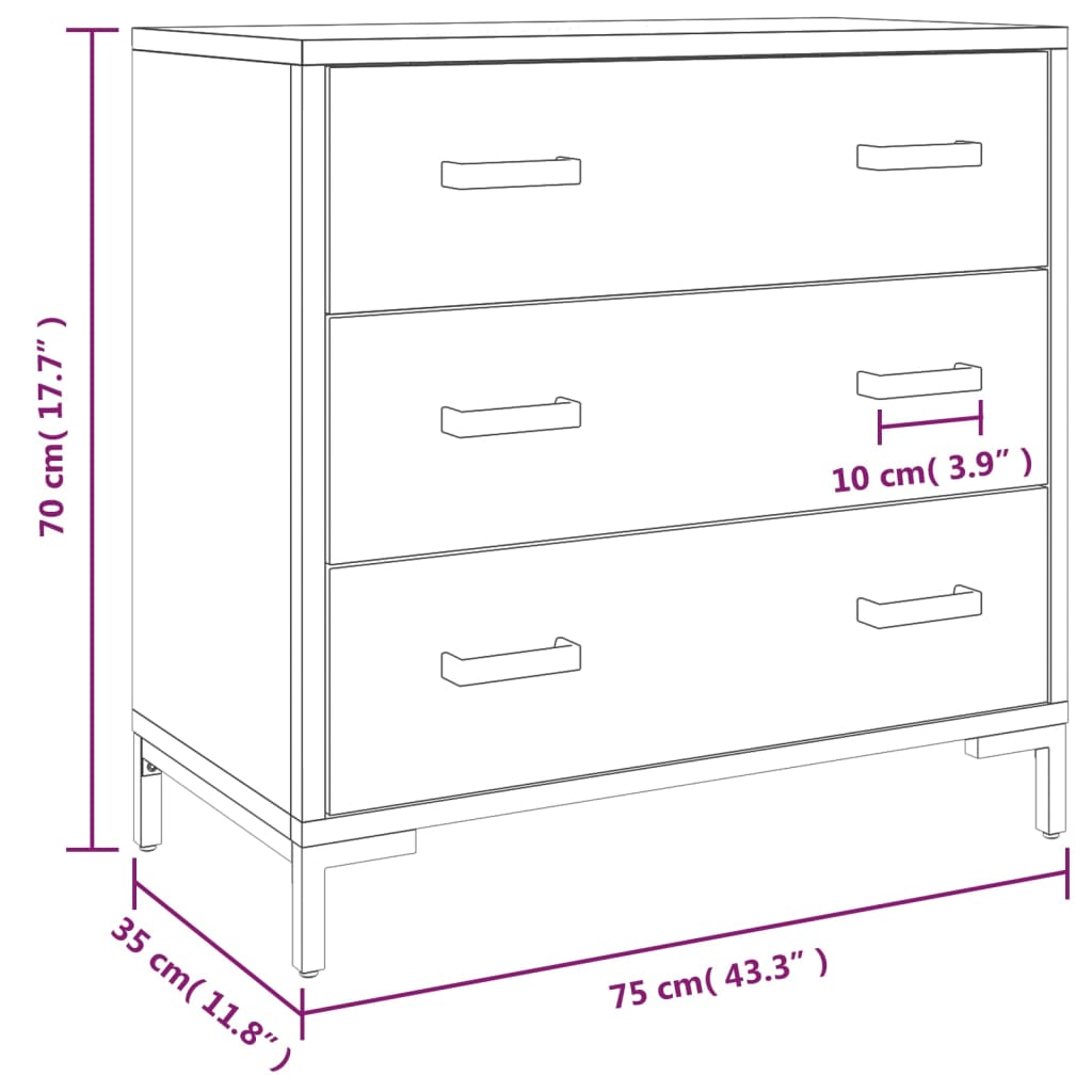 Kommode 75X35X70 Cm Massivt Fyrretræ