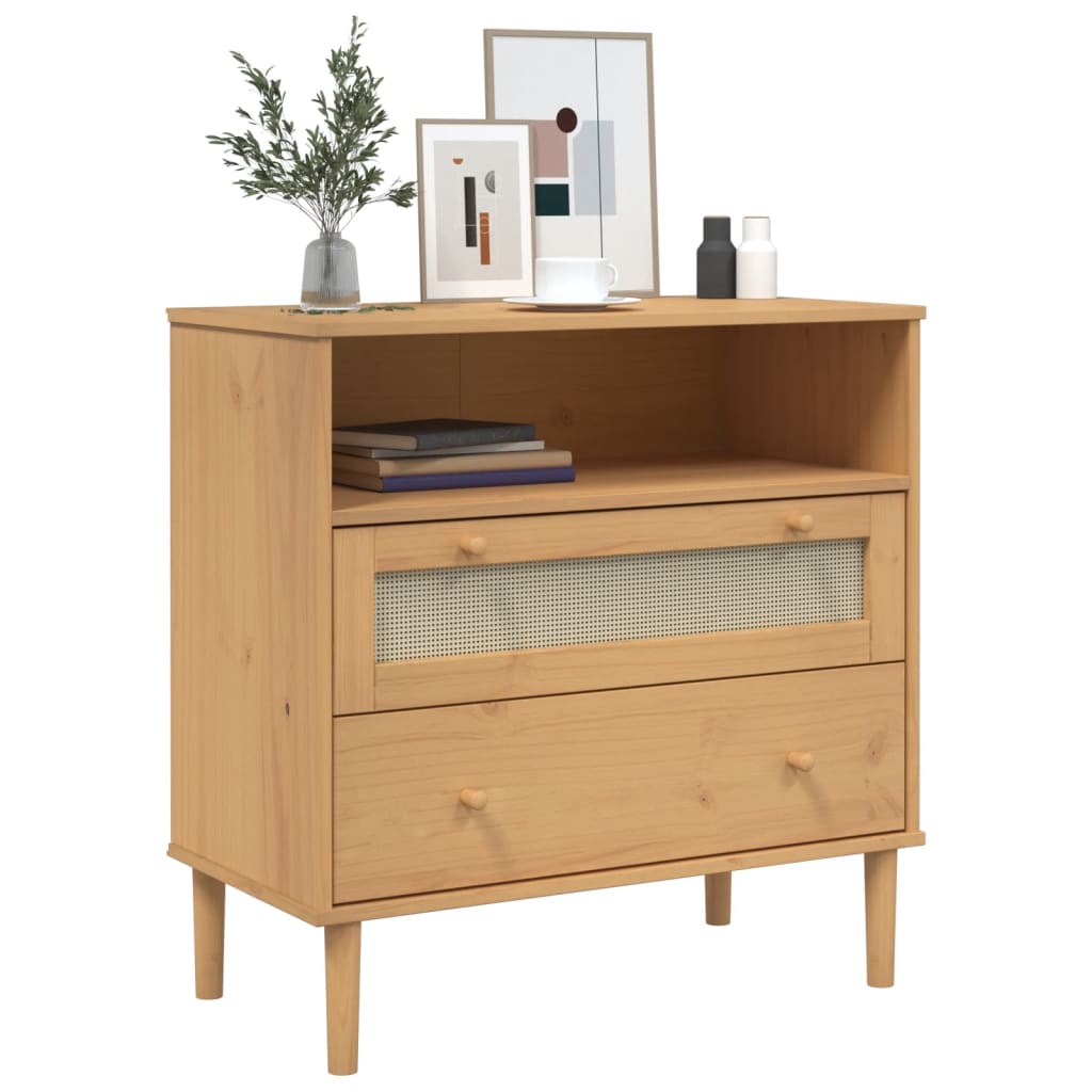 Skænk Senja 80X40X80 Cm Rattan-Look Massivt Fyrretræ