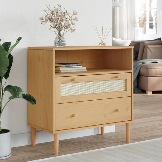 Skænk Senja 80X40X80 Cm Rattan-Look Massivt Fyrretræ