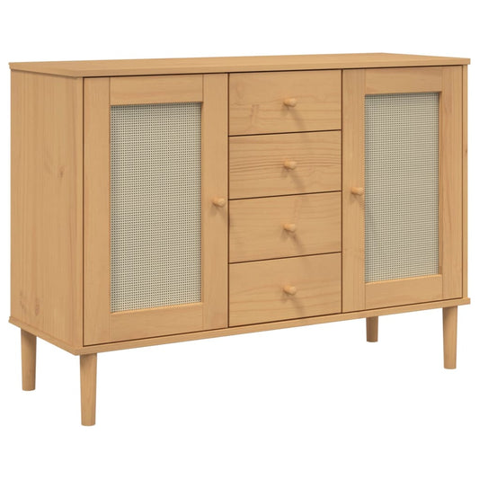 Skænk Senja 112X40X80 Cm Rattan-Look Massivt Fyrretræ