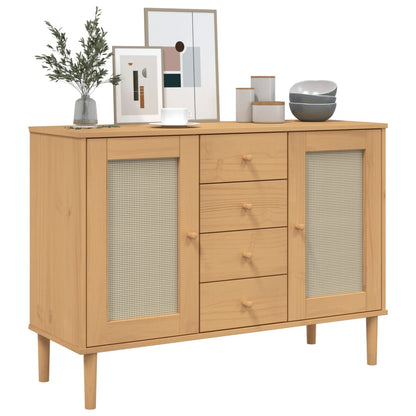 Skænk Senja 112X40X80 Cm Rattan-Look Massivt Fyrretræ