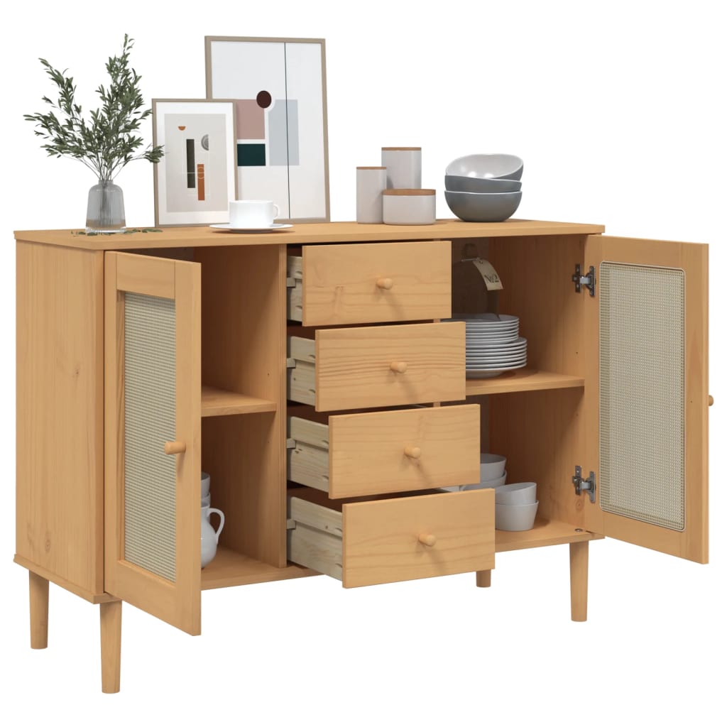 Skænk Senja 112X40X80 Cm Rattan-Look Massivt Fyrretræ