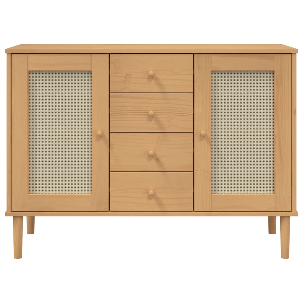 Skænk Senja 112X40X80 Cm Rattan-Look Massivt Fyrretræ