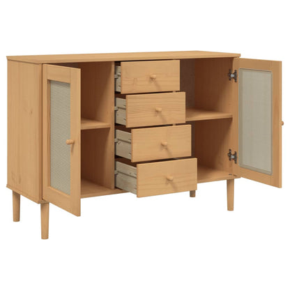 Skænk Senja 112X40X80 Cm Rattan-Look Massivt Fyrretræ