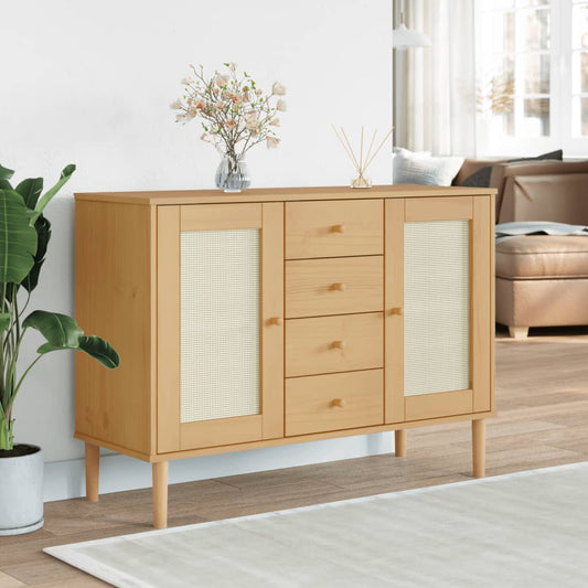 Skænk Senja 112X40X80 Cm Rattan-Look Massivt Fyrretræ