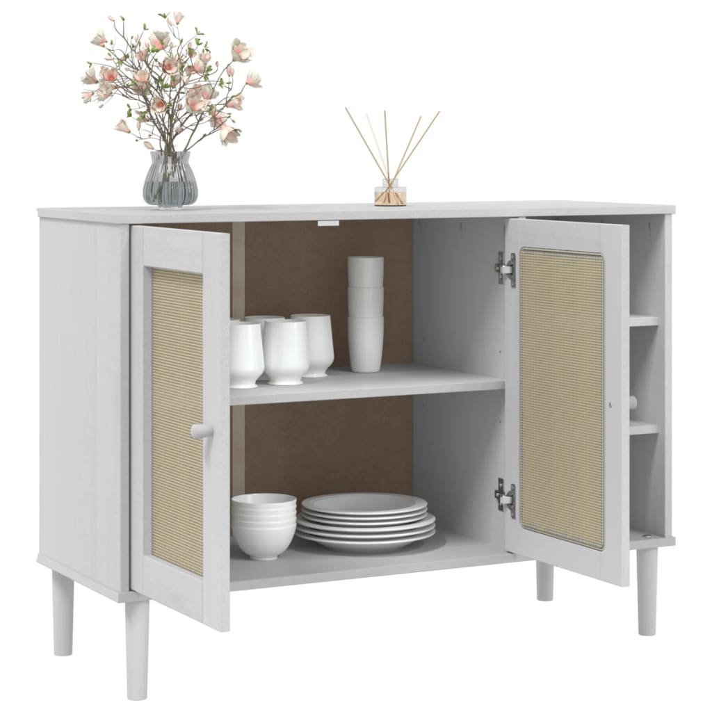 Skænk Senja 112X40X80 Cm Rattan-Look Massivt Fyrretræ