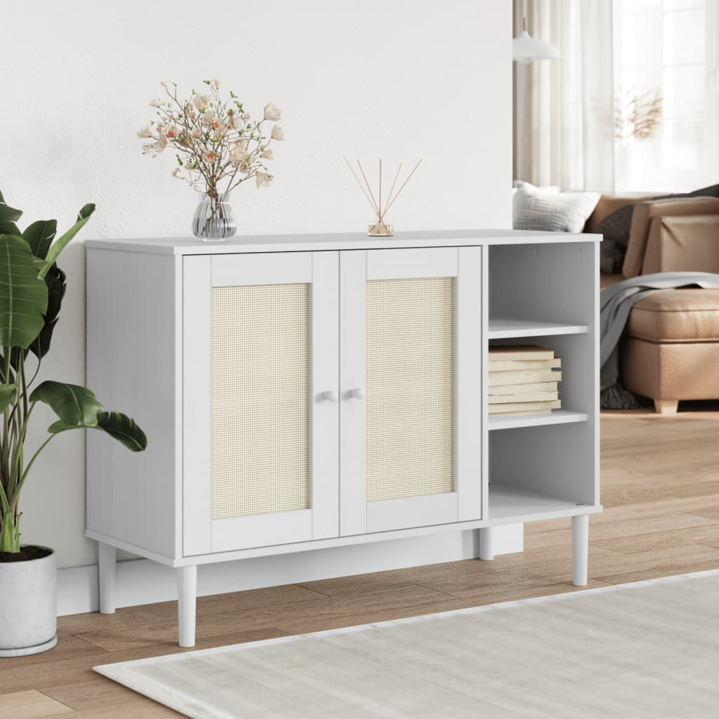 Skænk Senja 112X40X80 Cm Rattan-Look Massivt Fyrretræ