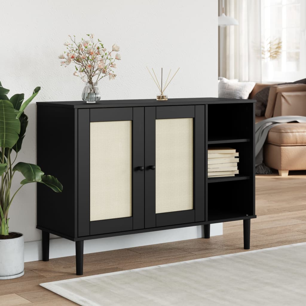 Skænk Senja 112X40X80 Cm Rattan-Look Massivt Fyrretræ