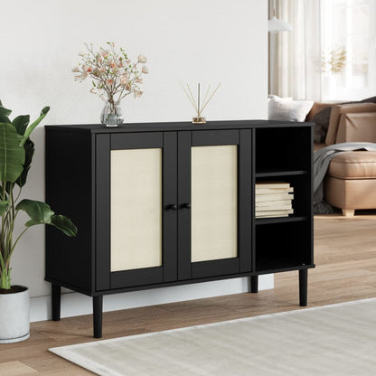 Skænk Senja 112X40X80 Cm Rattan-Look Massivt Fyrretræ