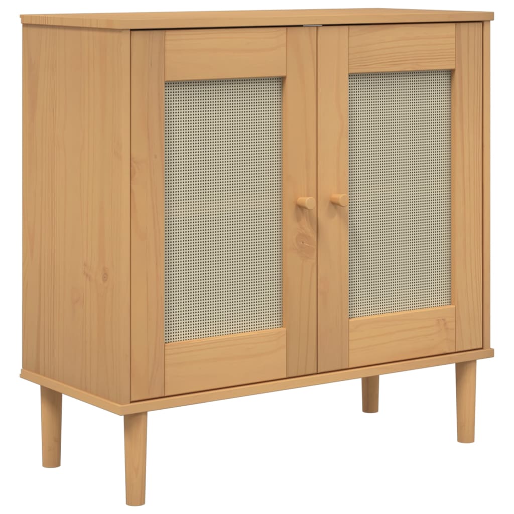 Skænk Senja 80X35X80 Cm Rattan-Look Massivt Fyrretræ