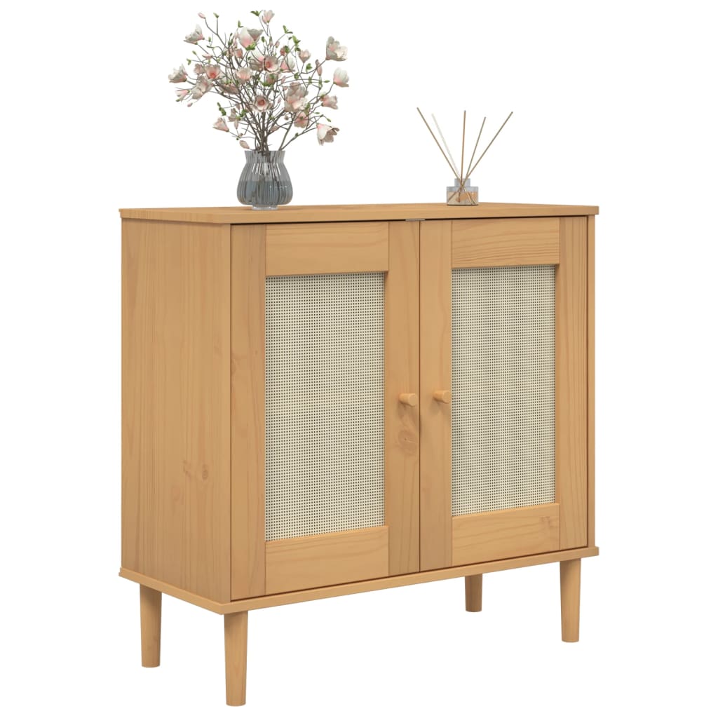 Skænk Senja 80X35X80 Cm Rattan-Look Massivt Fyrretræ