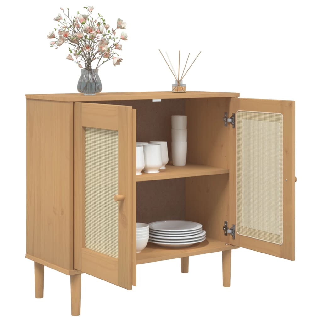 Skænk Senja 80X35X80 Cm Rattan-Look Massivt Fyrretræ