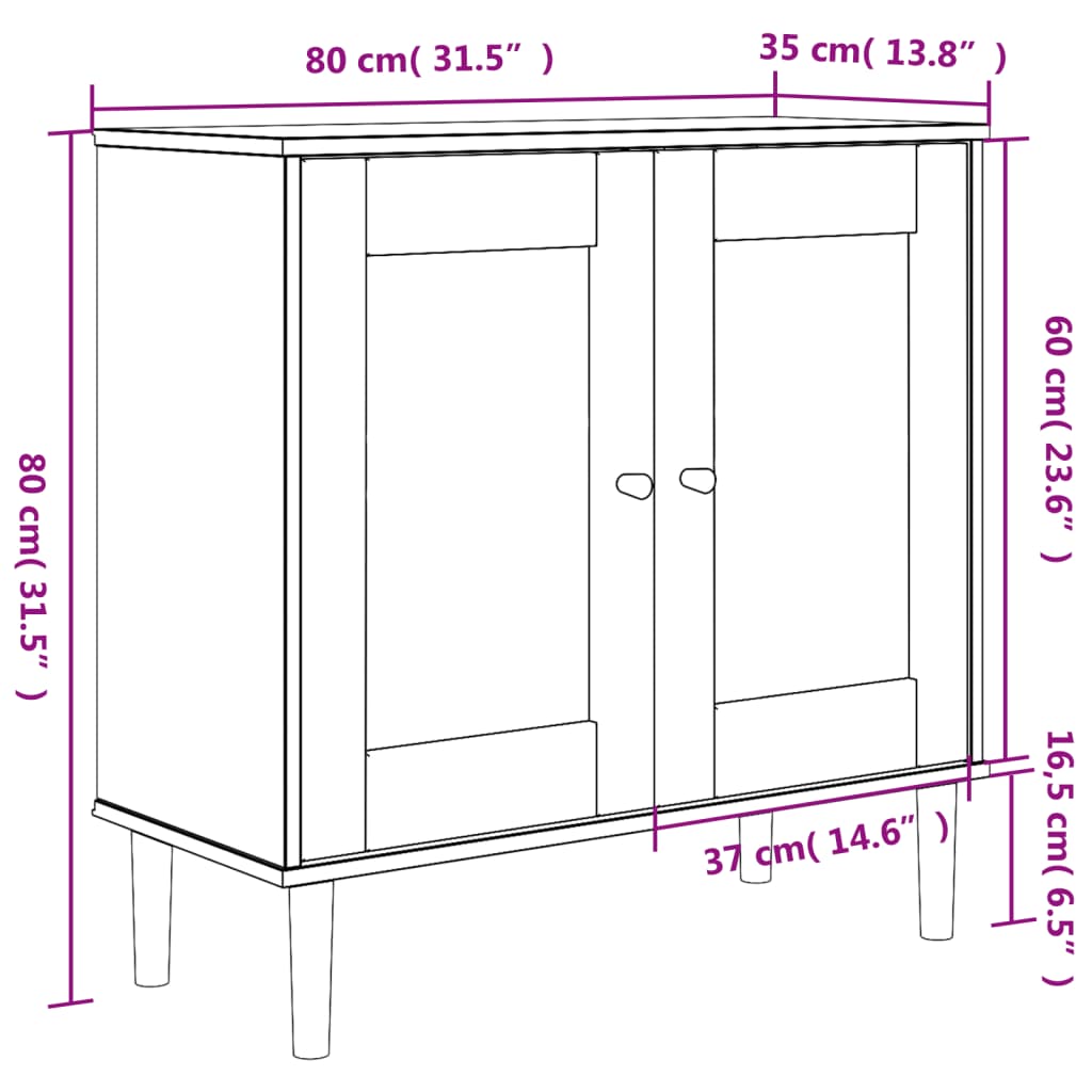 Skænk Senja 80X35X80 Cm Rattan-Look Massivt Fyrretræ