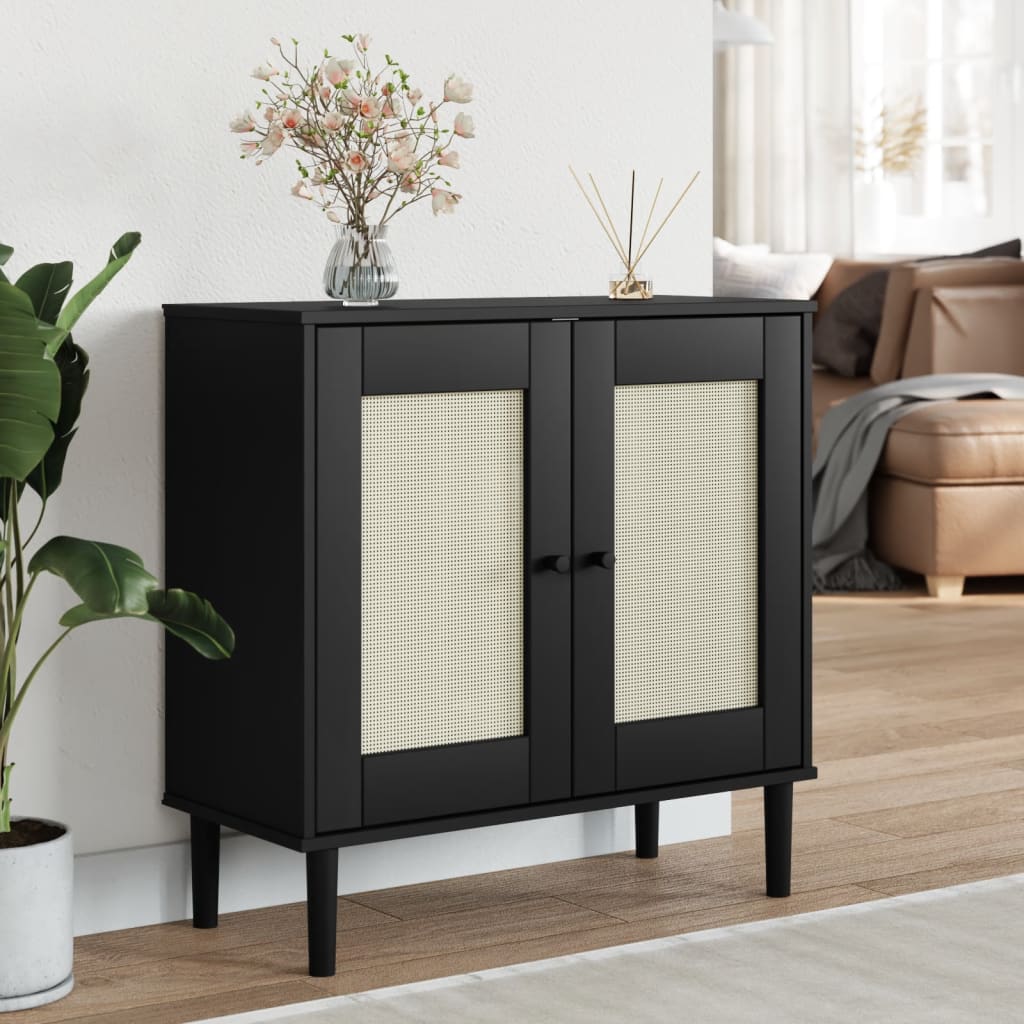 Skænk Senja 80X35X80 Cm Rattan-Look Massivt Fyrretræ