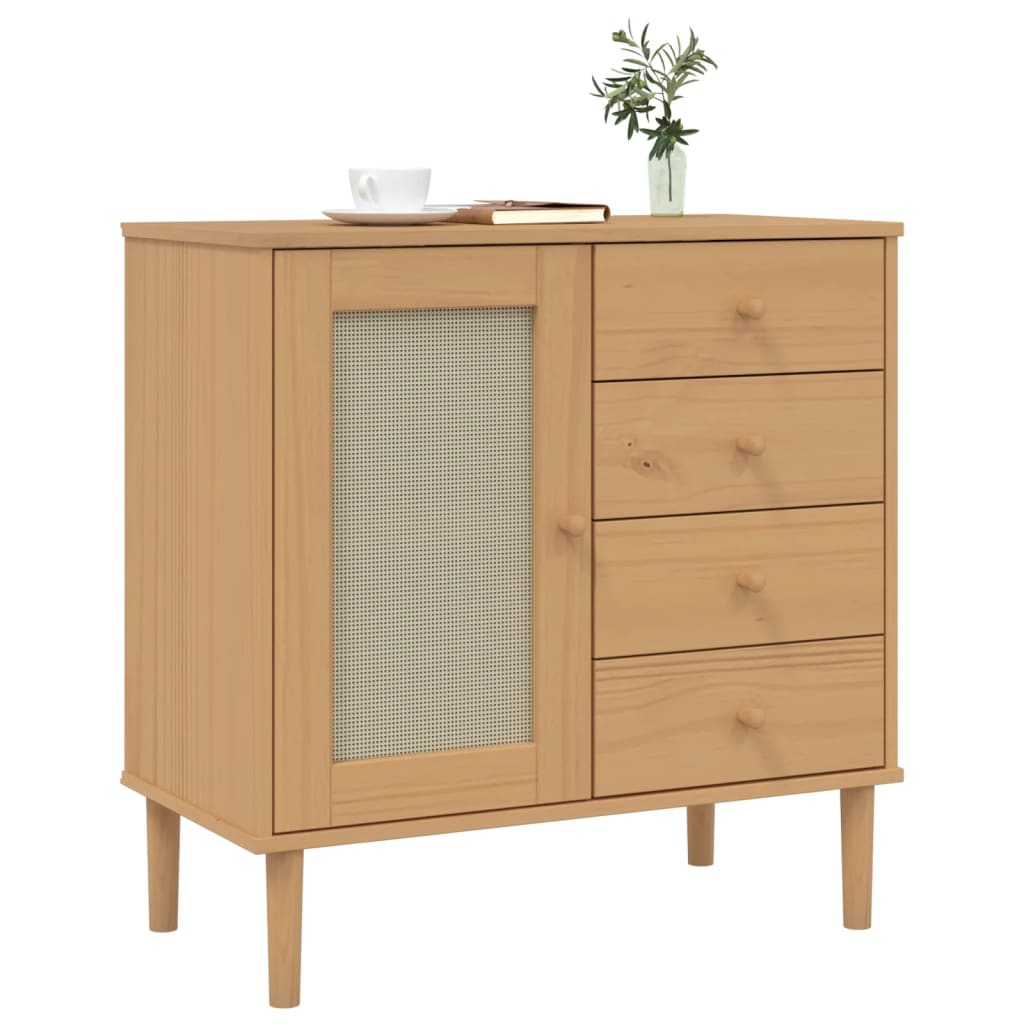 Skænk Senja 80X40X80 Cm Rattan-Look Massivt Fyrretræ