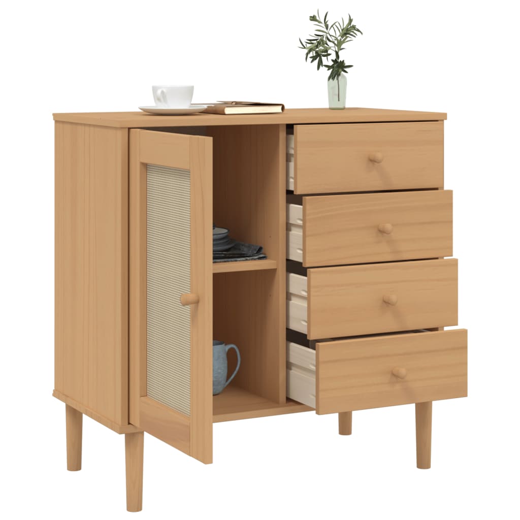 Skænk Senja 80X40X80 Cm Rattan-Look Massivt Fyrretræ