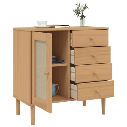 Skænk Senja 80X40X80 Cm Rattan-Look Massivt Fyrretræ