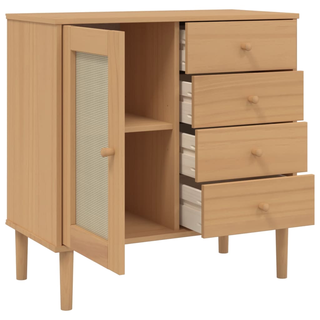 Skænk Senja 80X40X80 Cm Rattan-Look Massivt Fyrretræ