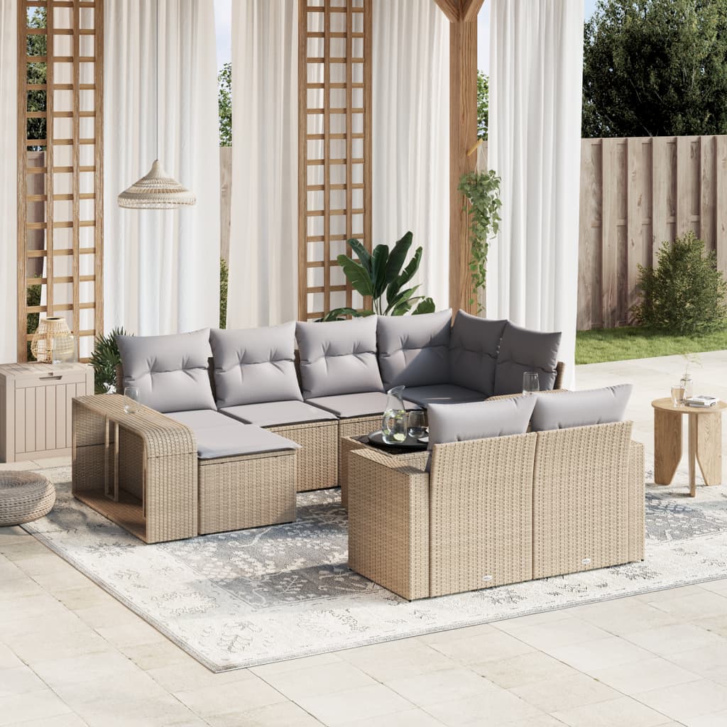 Loungesæt Til Haven 11 Dele Med Hynder Polyrattan Grå