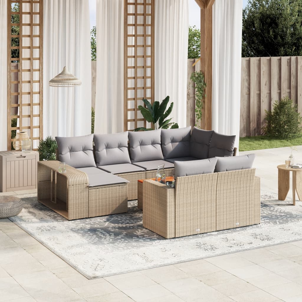 Loungesæt Til Haven 11 Dele Med Hynder Polyrattan Grå