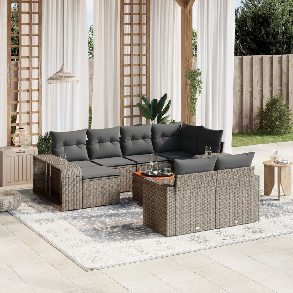 Loungesæt Til Haven 11 Dele Med Hynder Polyrattan Grå