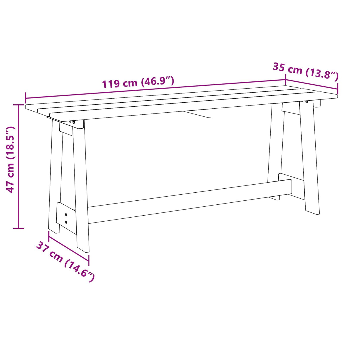 Udendørs Bænk 119 X 37 X 47 Cm Massiv Fyrretræ