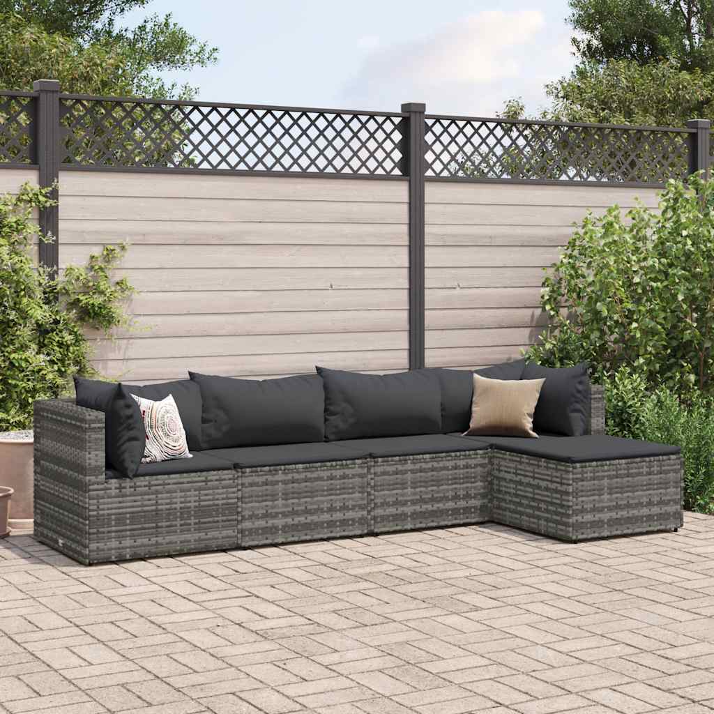 Loungesæt Til Haven 5 Dele Med Hynder Polyrattan