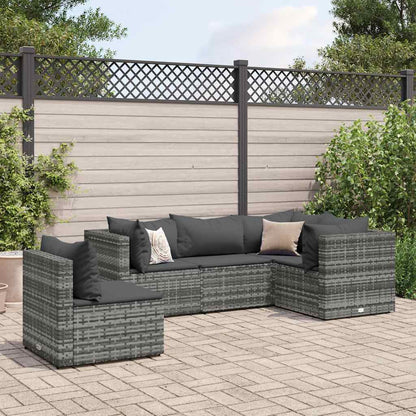 Loungesæt Til Haven 6 Dele Med Hynder Polyrattan Brun