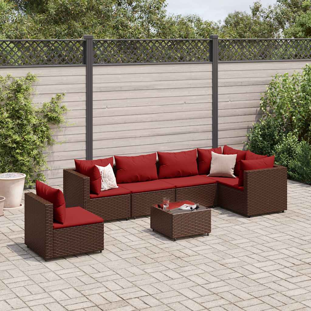 Loungesæt Til Haven 6 Dele Med Hynder Polyrattan Brun