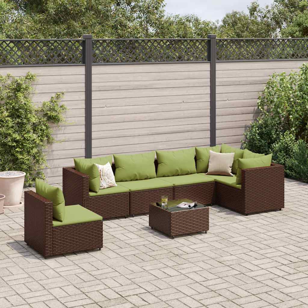 Loungesæt Til Haven 6 Dele Med Hynder Polyrattan Brun