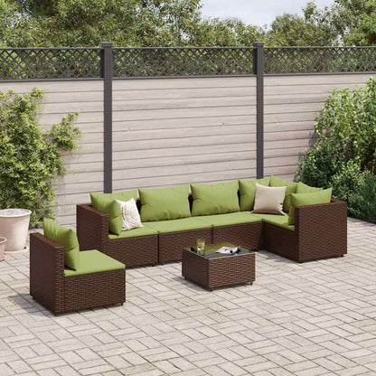Loungesæt Til Haven 6 Dele Med Hynder Polyrattan Brun