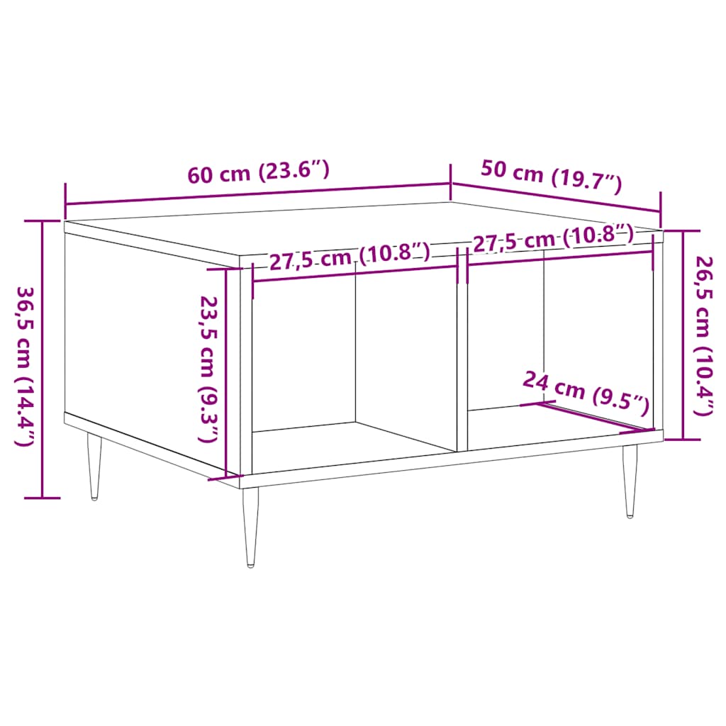 Sofabord 60X50X36,5 Cm Konstrueret Træ Kunsteg