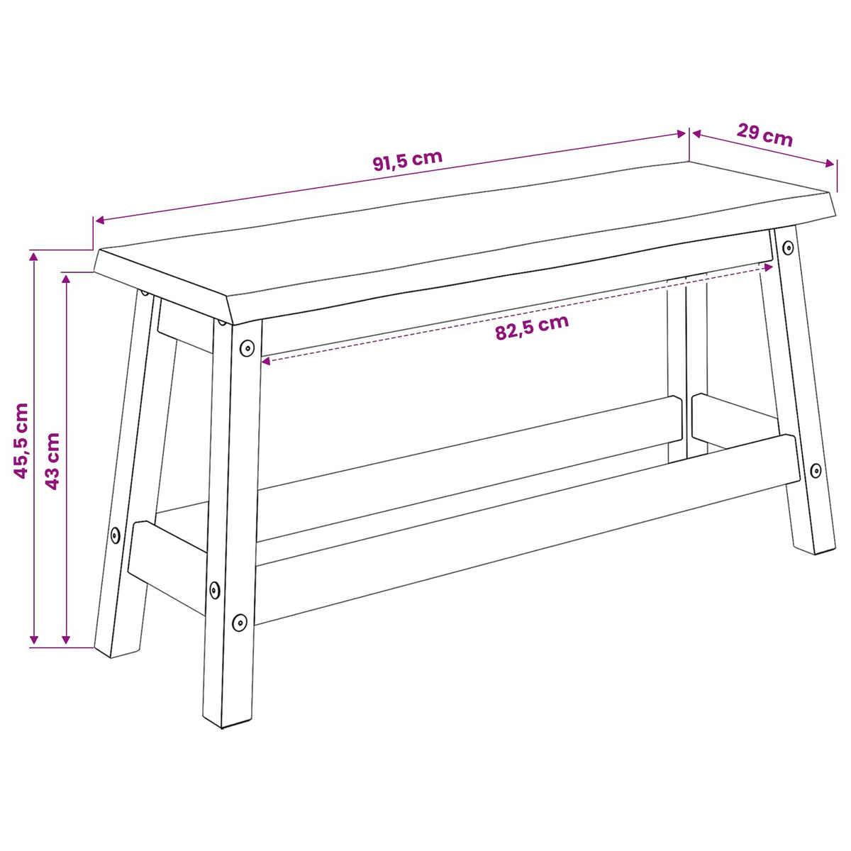Spisebænk Ekai 91,5 X 29 X 45,5 Cm Massivt Fyrretræ