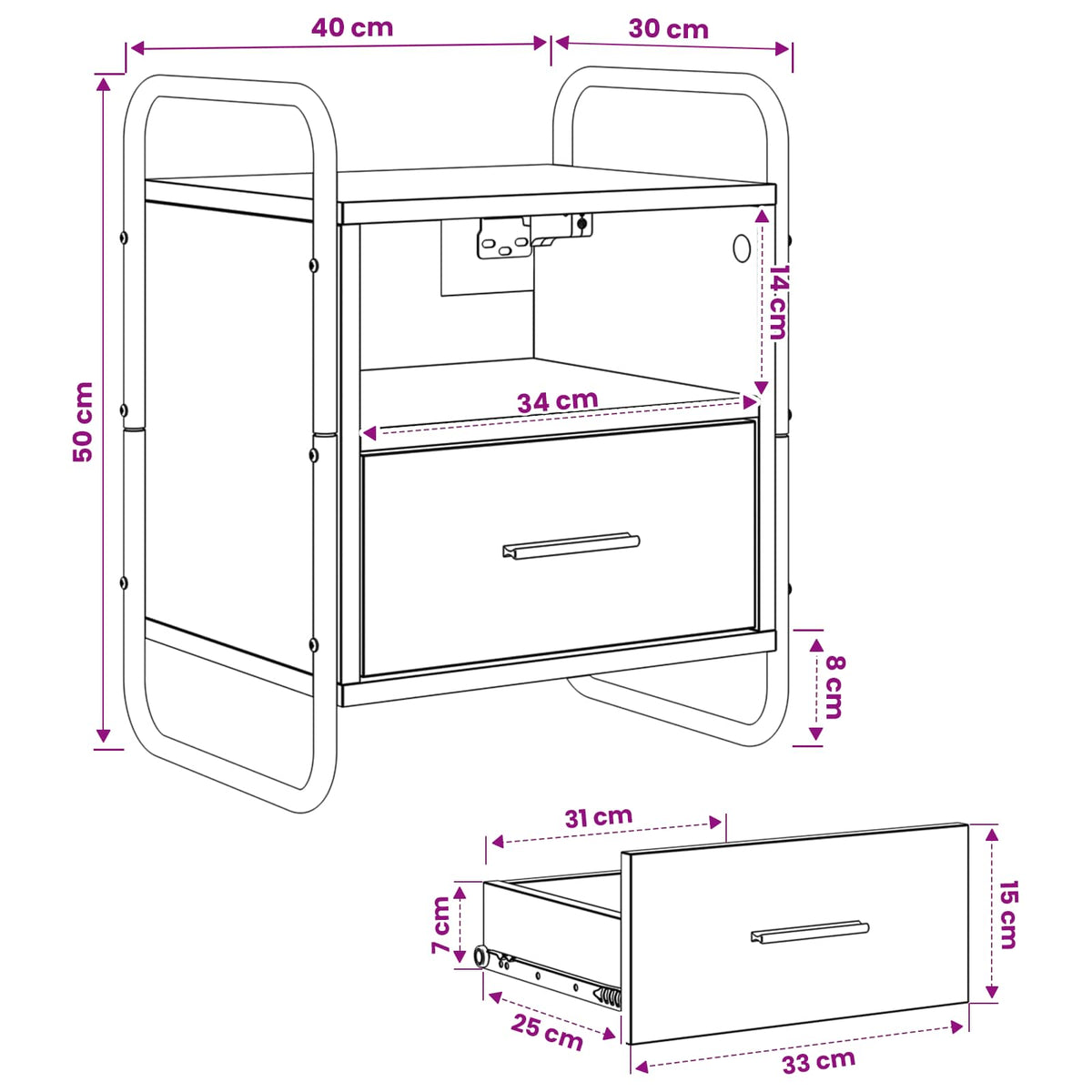Hængende Natbord 40 X 30 X 50 Cm Konstrueret Træ