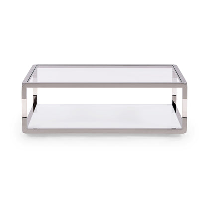 Jasper Rectangular Coffee Table in Acrylic, White Glass and Polished Stainless Steel