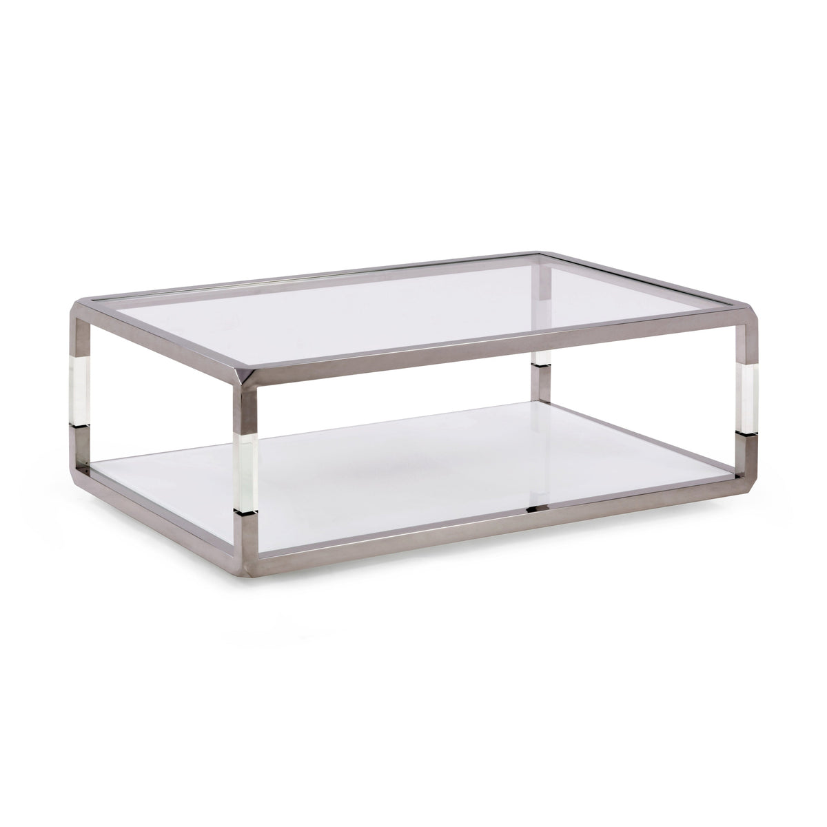 Jasper Rectangular Coffee Table in Acrylic, White Glass and Polished Stainless Steel