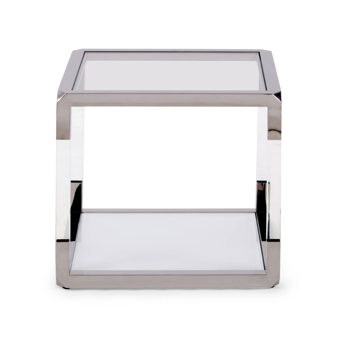 Jasper Side Table in Acrylic, White Glass and Polished Stainless Steel