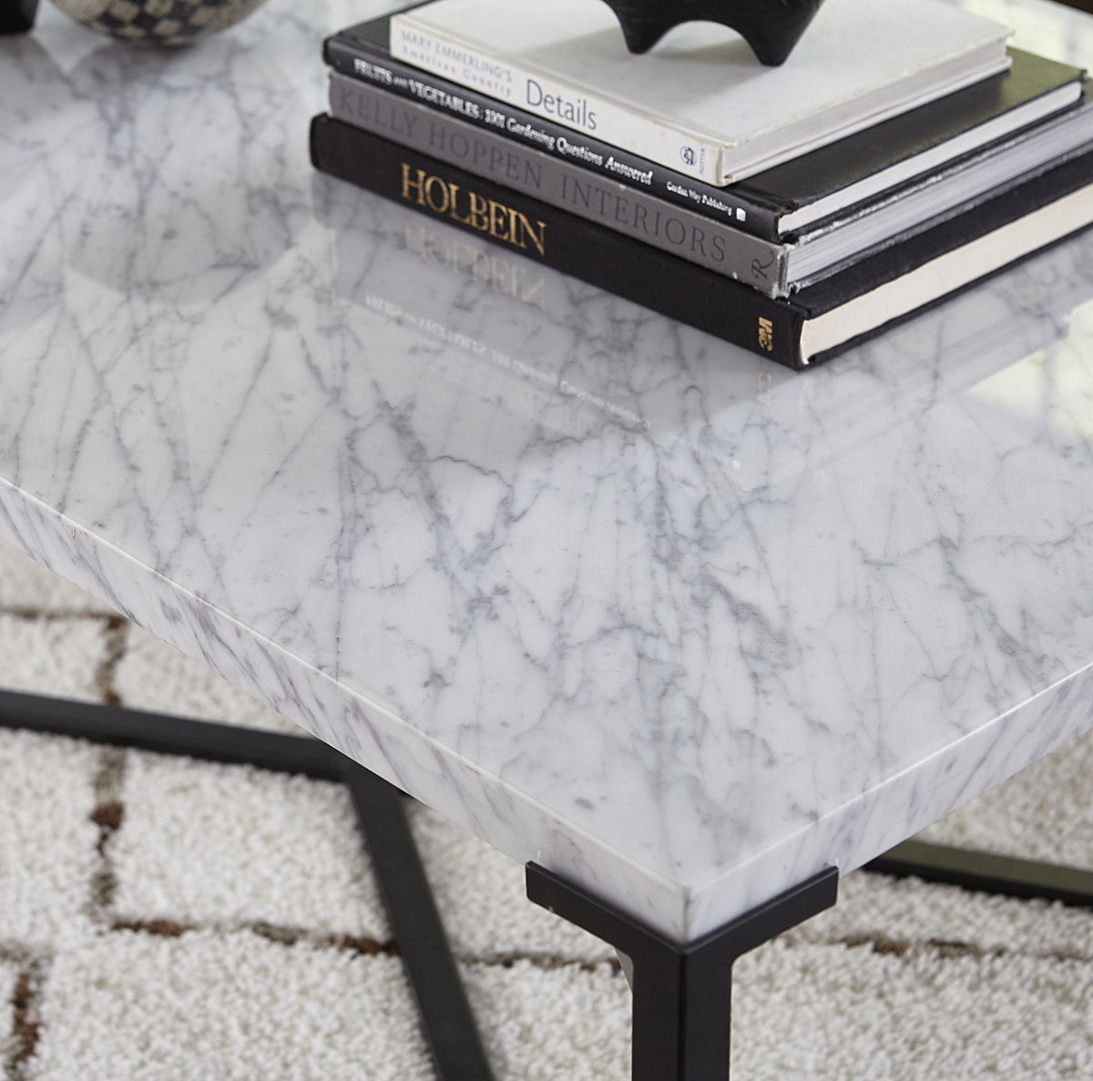 Saxon Console Table in Carrara Marble and Matte Black