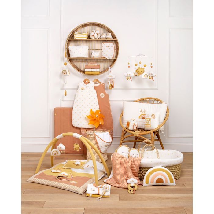 Baby Moses Basket - SAUTHON - SUNLIGHT - With mattress and cotton cover - 0-4 months - White / Terracotta